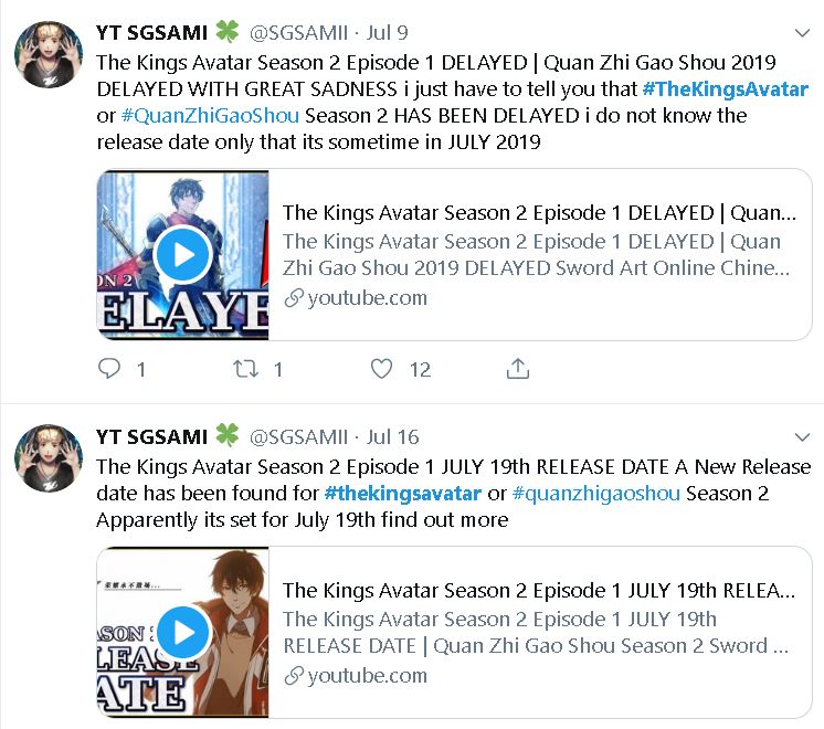 UPDATED (21st October 2019) - Latest Kings Avatar Rumours (Quanzhi Gaoshou)  - Sci Fi SadGeezers