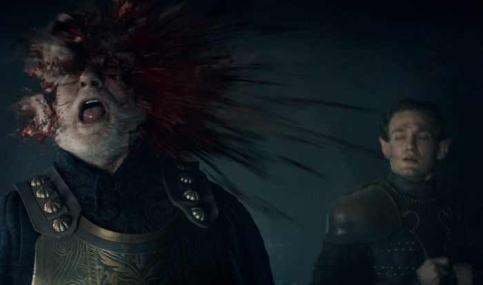 The Witcher S01E05 - 20 The Guards Head Explodes and Chireadan Gets a Facefull